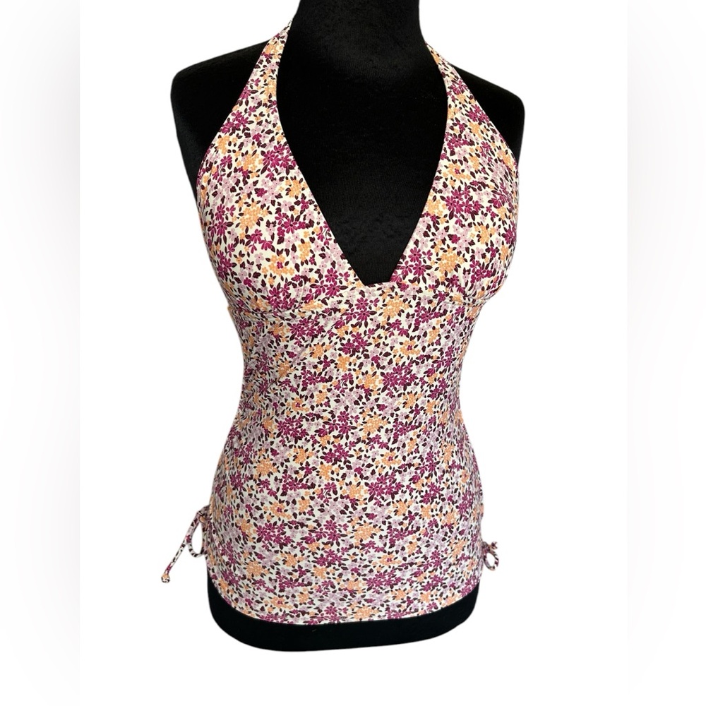 NWT Loft Beach Tankini Sz S Burgundy Orange Floral Swimming Summer Vacation New
